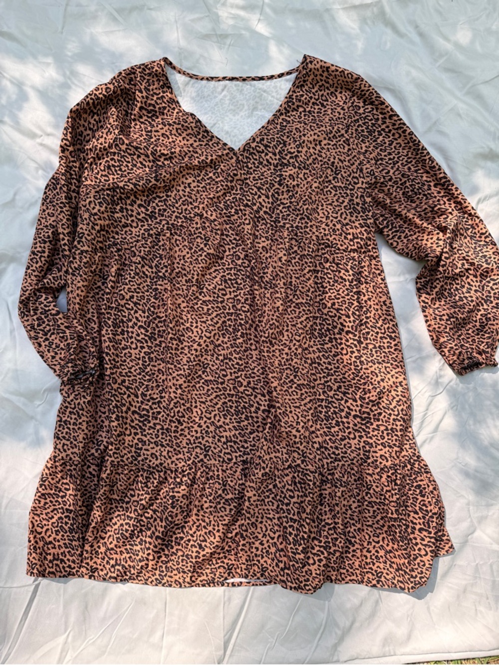 SHEIN Tan Leopard Print V-Neck Mini Dress
